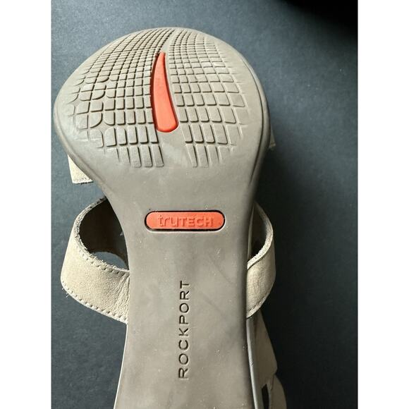 Rockport Womens Comfort Sandals Shoes Leather Suede Taupe Size 8 Block Heel - Picture 8 of 10